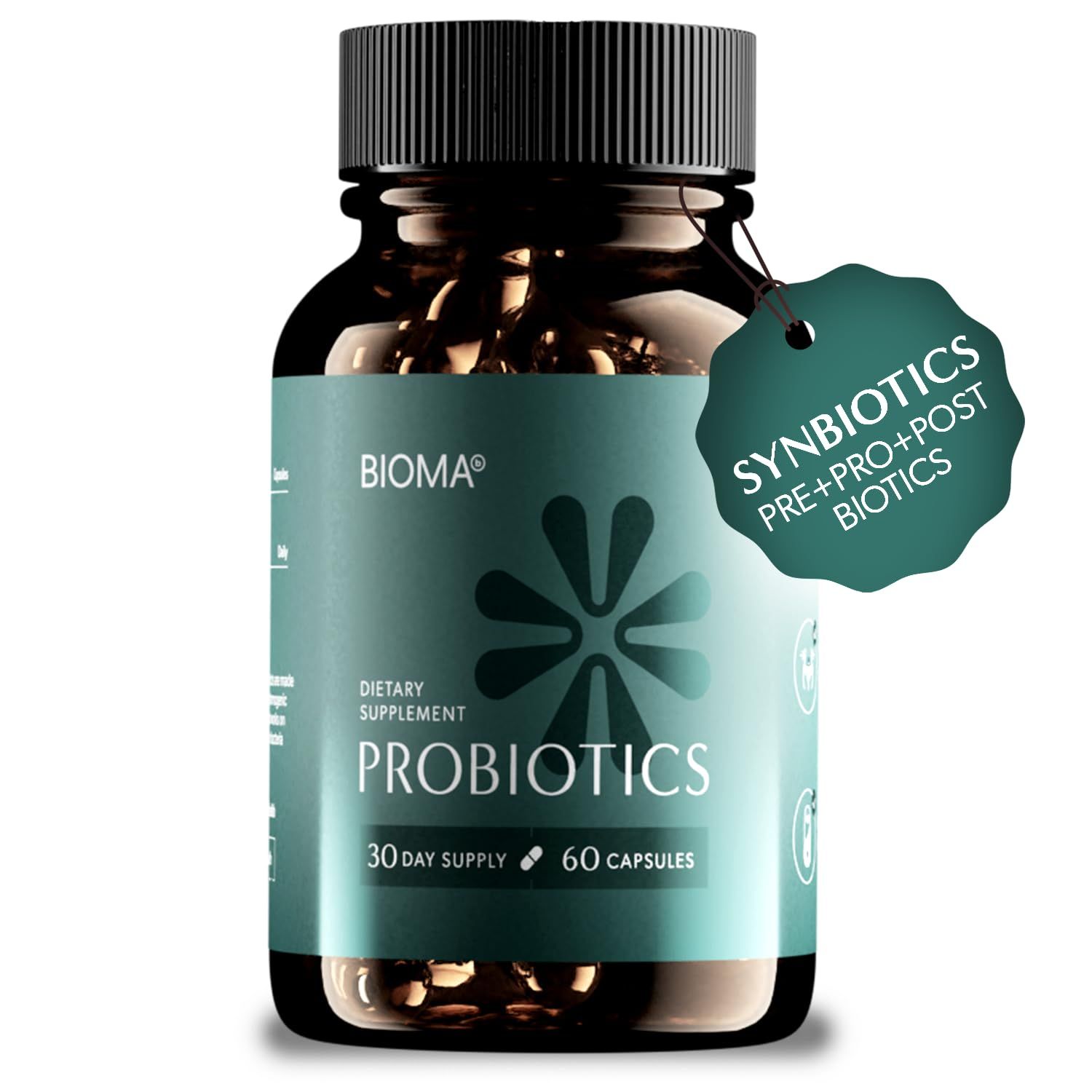 BIOMA Probiotics for Weight Management &amp; Digestive Health, 3 in 1 Gut Health Probiotics and Prebiotics/Postbiotics, Slow Release Synbiotic Probiotic Capsules for Gut Health Multi Enzyme (60 Caps)