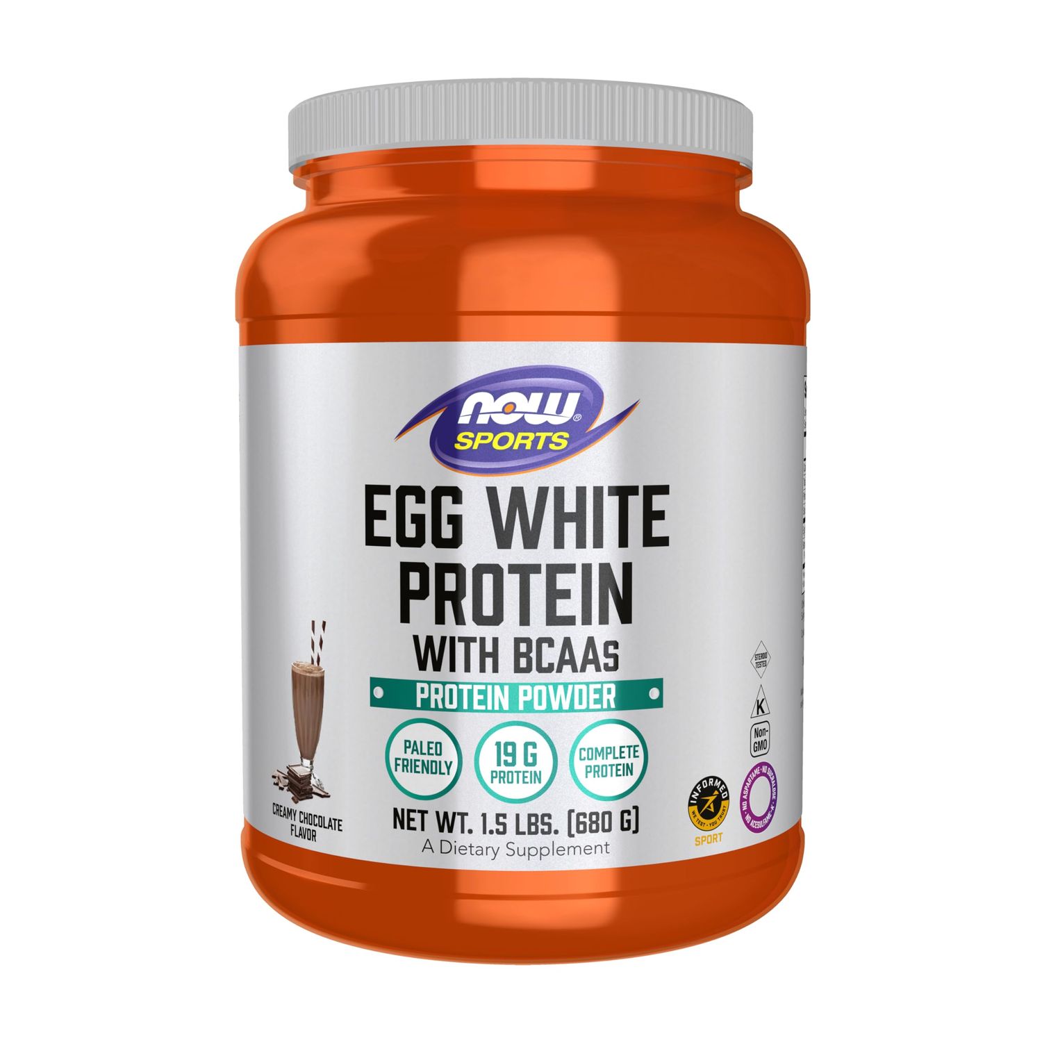 NOW Foods Sports Nutrition, Egg White Protein, 20 g With BCAAs, Creamy Chocolate Powder, 1.5-Pound