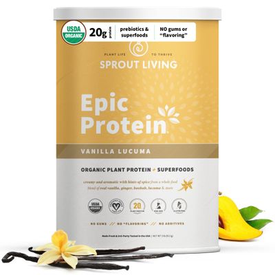 Sprout Living Epic Protein, Plant Based Protein &amp; Superfoods Powder, Vanilla Lucuma Powder | 20 Grams Organic Protein Powder, Vegan, Non Dairy, Non-GMO, Gluten Free, Low Sugar (2 Pound, 24 Servings)
