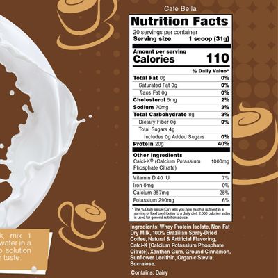 Bariatric Eating Inspire Cafe Bella Vanilla Cinnamon Cappuccino Sugar-Free 20g Whey Protein Isolate Powder (20 Servings)