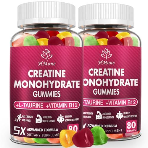 HMone Creatine Monohydrate Gummies - 5g for Men &amp; Women, 160 Count and Creatine Chewable Supplements for Muscle Gain, Muscle Strength, Energy Boost, and Muscle Builder, Sugar Free, Vegan