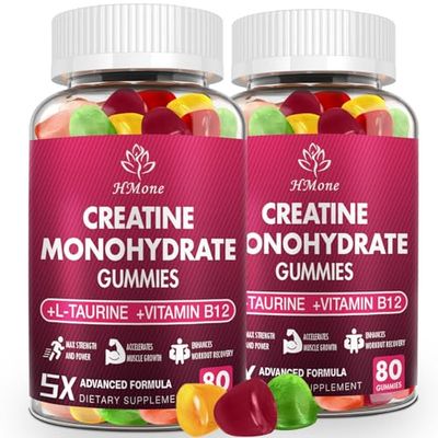 HMone Creatine Monohydrate Gummies - 5g for Men &amp; Women, 160 Count and Creatine Chewable Supplements for Muscle Gain, Muscle Strength, Energy Boost, and Muscle Builder, Sugar Free, Vegan
