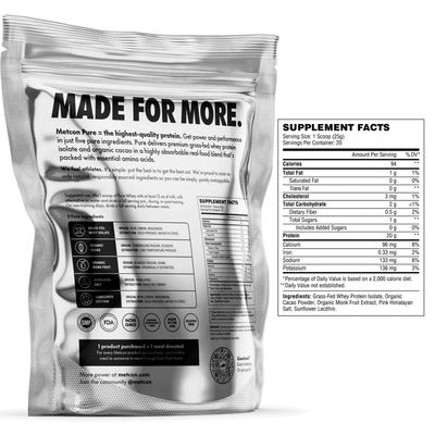 MetCon Whey Protein Isolate - Premium Grass-Fed Whey Protein Isolate Powder with 5 All-Natural Ingredients, No Fillers, Organic Cacao Flavor (500g)
