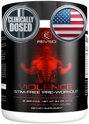 VIOLENCE Stim Free Pre Workout Powder by REVSCI, Precision Dosed Non Stim Preworkout Pump Pre Workout Caffeine Free Pre Workout Powder, Pump Supplement &amp; Stimulant Free Nitric, Watermelon, 25 Servings