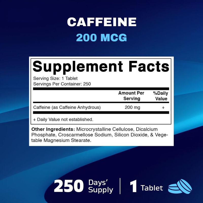Vitamatic Caffeine Pills 200mg per Serving, 250 Vegetarian Tablets