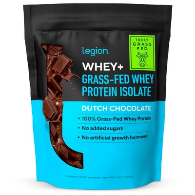 LEGION Whey+ Chocolate Whey Isolate Protein Powder from Grass Fed Cows - Non-GMO, Lactose Free, Sugar Free, Natural Whey Protein Isolate 30 Servings