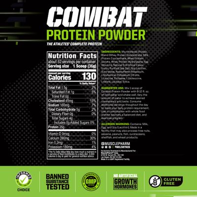 MusclePharm Combat Protein Powder, Horchata Flavor, Fuels Muscles for Productive Workouts, 5 Protein Sources Including Whey Protein Isolate &amp; Egg Albumin, Gluten Free, 4 lb, 52 Servings