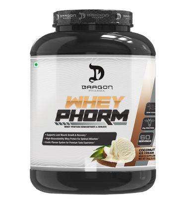 DRAGON PHARMA Whey Protein Blend, Fast Absorption, Gluten Free, 100% Whey Protein, WheyPhorm, Maximize Recovery, Great Tasting, 25 Grams of Protein (65 Servings, Coconut Ice Cream)