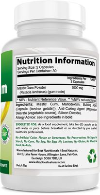 Best Naturals 2 Pack Mastic Gum Capsules 500 mg - 60 Count - (Non-GMO) (Gluten Free) - Promotes Healthy Stomach &amp; Duodenal Health - (Total 120 Capsules)