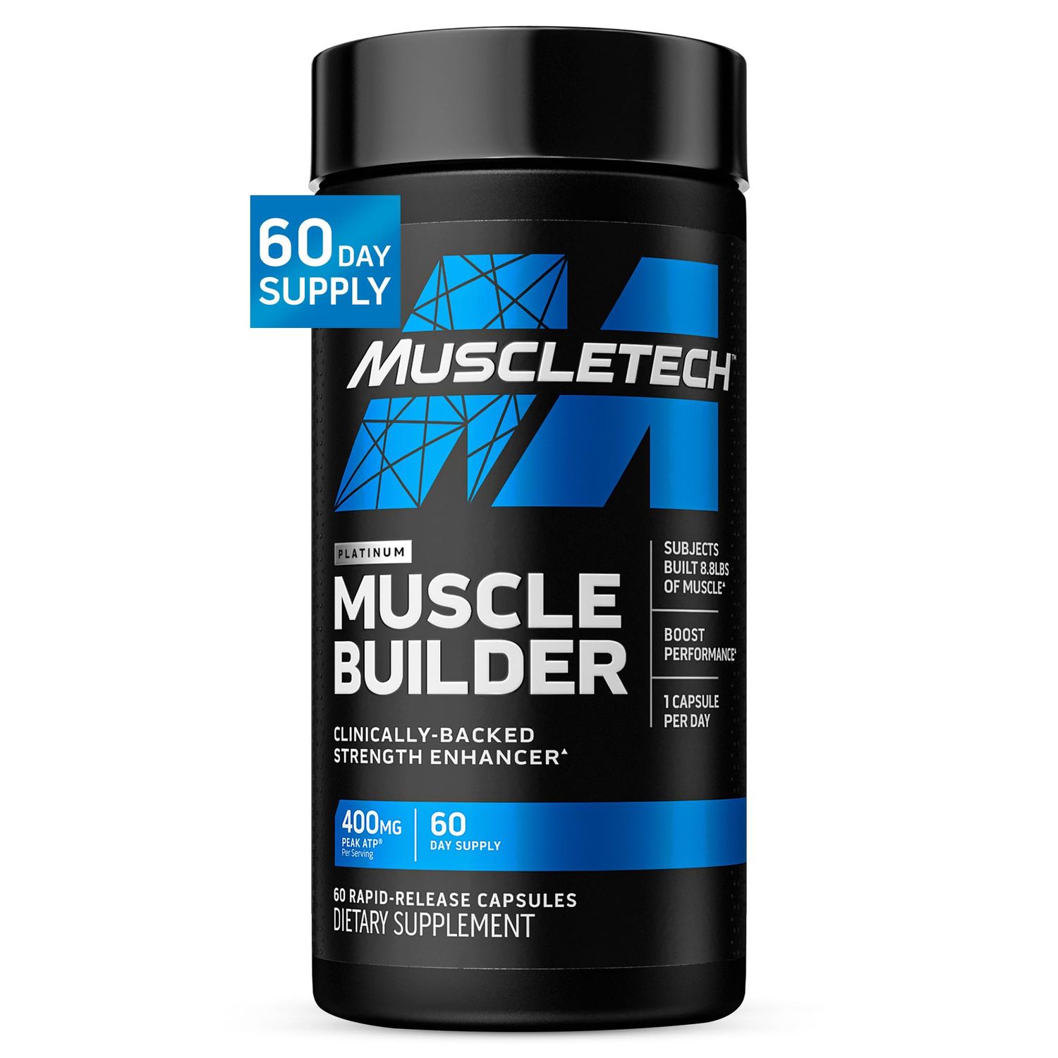 Muscletech Nitric Oxide Supplements for Men &amp; Women, Muscle Builder (60 Capsules) - Nitric Oxide Booster Supplement Supports Muscle Gain &amp; Performance - 400mg Peak ATP for Enhanced Strength