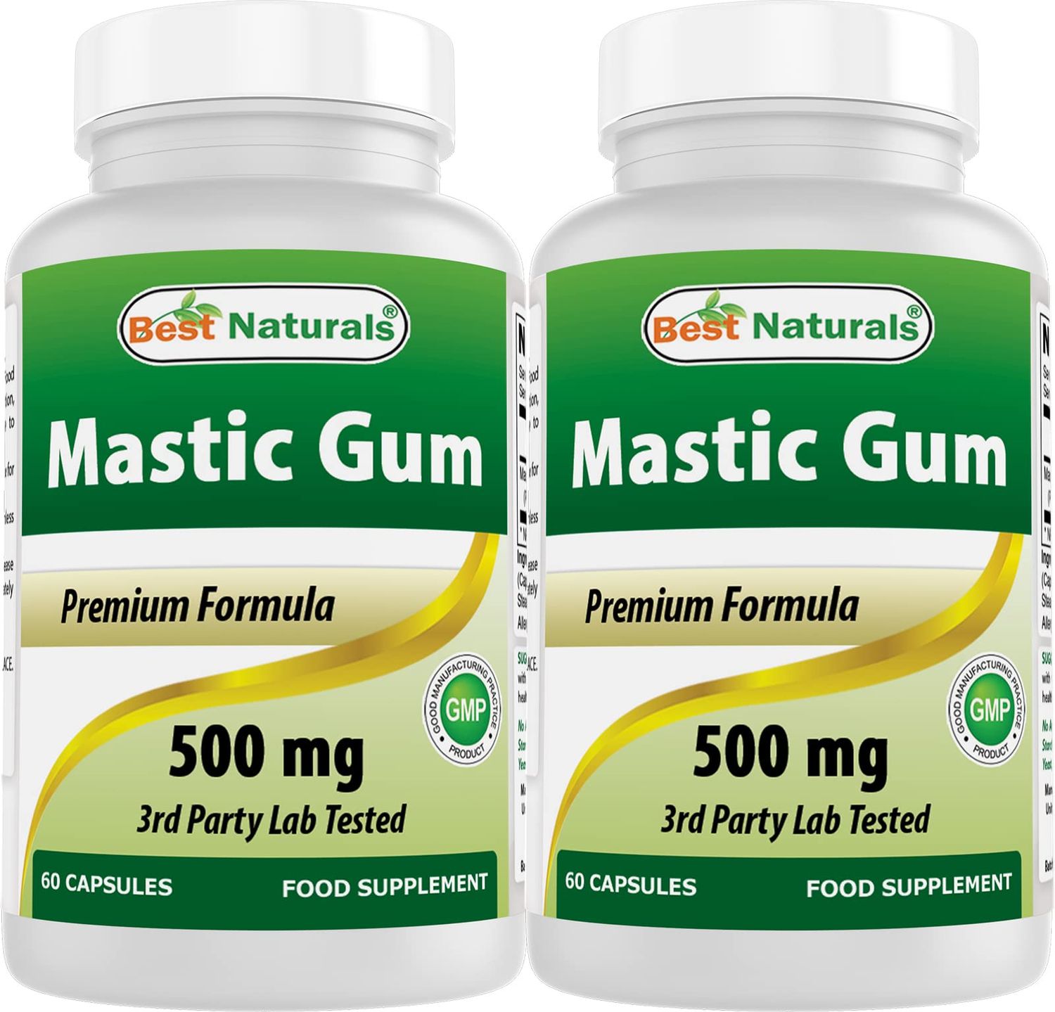 Best Naturals 2 Pack Mastic Gum Capsules 500 mg - 60 Count - (Non-GMO) (Gluten Free) - Promotes Healthy Stomach &amp; Duodenal Health - (Total 120 Capsules)
