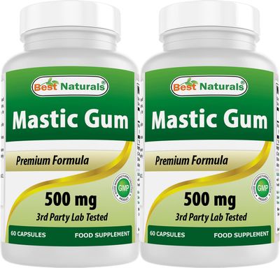 Best Naturals 2 Pack Mastic Gum Capsules 500 mg - 60 Count - (Non-GMO) (Gluten Free) - Promotes Healthy Stomach &amp; Duodenal Health - (Total 120 Capsules)
