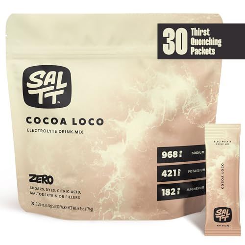 Keto Chow SALTT Electrolytes Powder Flavored Drink Mix - Cocoa Loco - 30 Hydration Packets - Magnesium, Potassium, Sodium, Trace Minerals - Zero Sugar &amp; Gluten Free - Travel Essentials