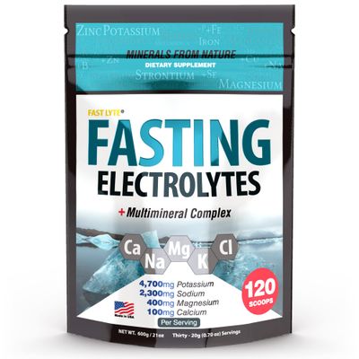 Fast Lyte Fasting Electrolyte Supplement Powder | No Sugar Unflavored Raw Electrolytes | 100% RDA Magnesium and Potassium with Trace Minerals | Carnivore &amp; Keto Friendly | Sugar Free Fasting Salts