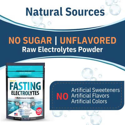 Fast Lyte Fasting Electrolyte Supplement Powder | No Sugar Unflavored Raw Electrolytes | 100% RDA Magnesium and Potassium with Trace Minerals | Carnivore &amp; Keto Friendly | Sugar Free Fasting Salts