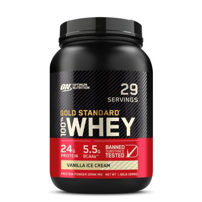 Optimum Nutrition Gold Standard 100% Whey Protein Powder, Vanilla Ice Cream, 2 Pound (Packaging May Vary)