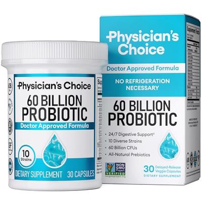 Physician&#39;s Choice Probiotics 60 Billion CFU - 10 Strains + Organic Prebiotics - Immune, Digestive &amp; Gut Health - Supports Occasional Constipation, Diarrhea, Gas &amp; Bloating - for Women &amp; Men - 30ct