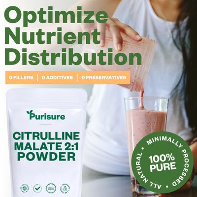 Purisure Citrulline Malate 2:1 Powder, 1 kg, Citrulline Supplement and Citrulline Nitrate for Strength Performance and Energy, Pre-Workout L Arginine L Citrulline Supplement Powder, 334 Servings