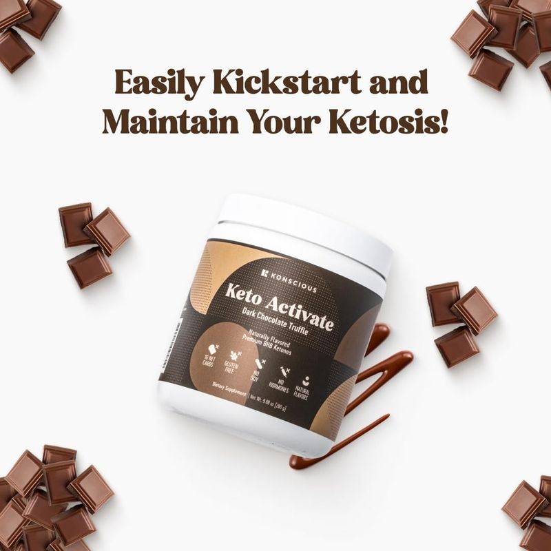 KETO ACTIVATE Dark Chocolate Truffle Exogenous Ketones Drink: Pure Keto Shake Powder with Chocolate Ketones | Jumpstart Ketosis &amp; Boost Energy with Natural Ketones Supplements by Konscious Keto