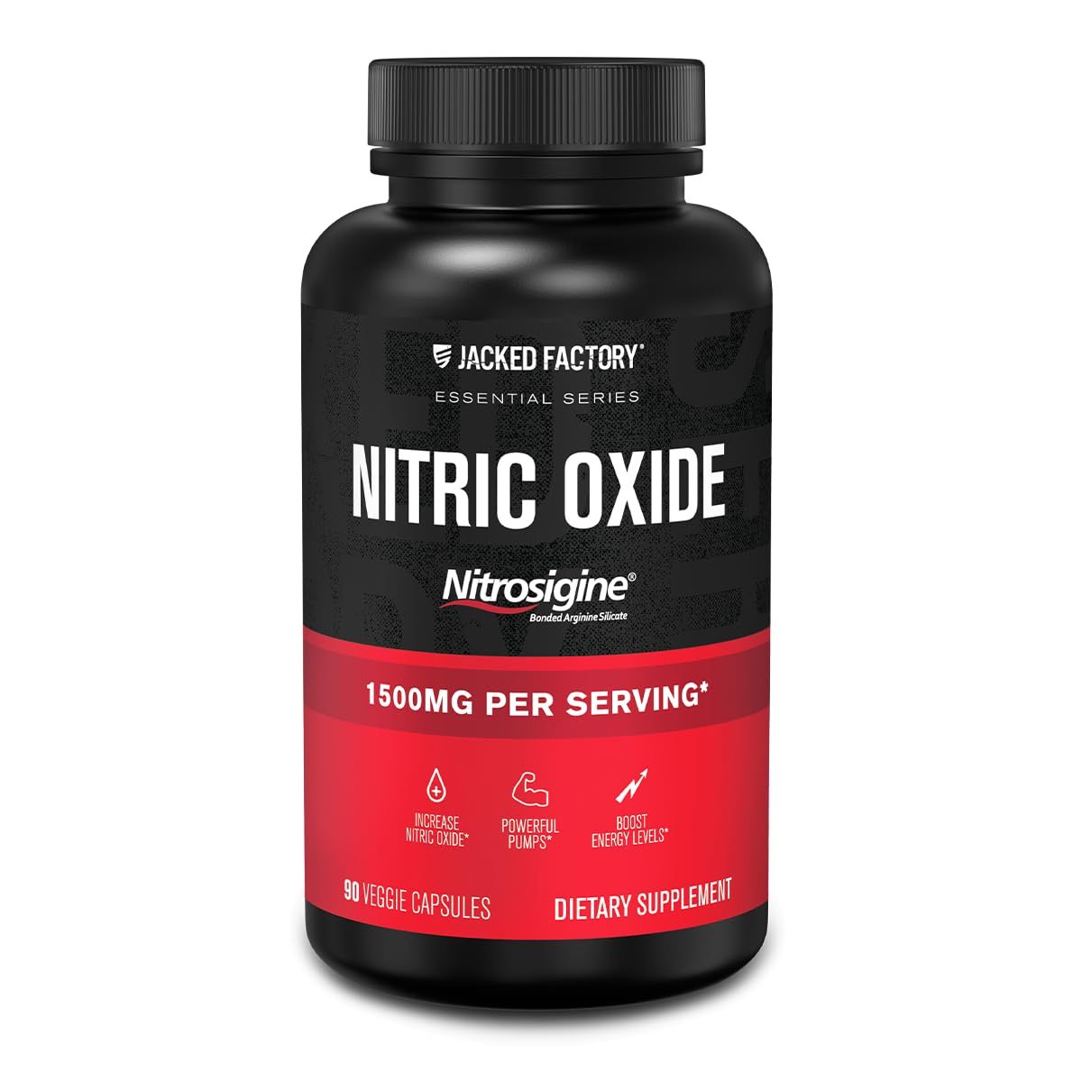 Jacked Factory Essentials Nitric Oxide Booster - Patented Bonded L-Arginine Silicate 1500mg Pre Workout Supplement for Muscle Growth, Pumps, Vascularity and Energy - 90 Veggie Pills