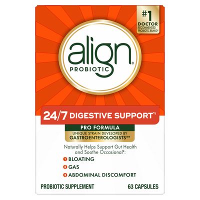 Align Probiotic, Pro Formula, Probiotics for Women and Men, Daily Probiotic Supplement, Helps Relieve Occasional Bloating &amp; Gas*, #1 Doctor Recommended Brand, 63 Capsules (Packaging May Vary)