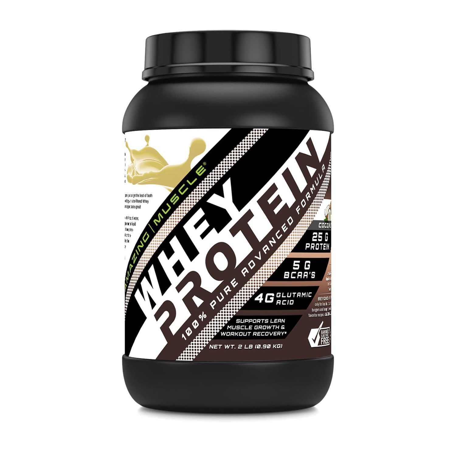 Amazing Muscle Whey Protein Isolate &amp; Concentrate Supplement | Coconut Flavor | 25 G | 2 Lb (0.90 Kg) | Non-GMO | Gluten-Free | Made in USA