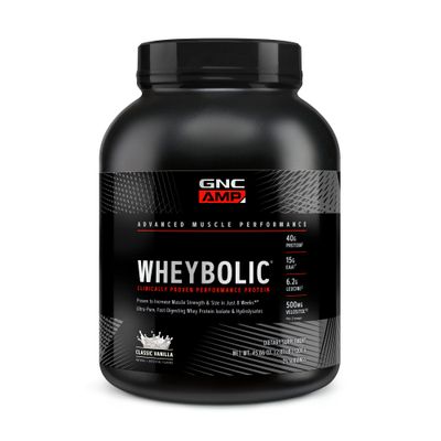 GNC AMP Wheybolic Whey Protein Powder Isolate with BCAA | Targeted Muscle Building and Workout Support Formula | Gluten Free | Classic Vanilla | 25 Servings