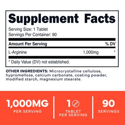 Type Zero L-Arginine 90 Tablets 1,000 mg per Serving - Non-GMO