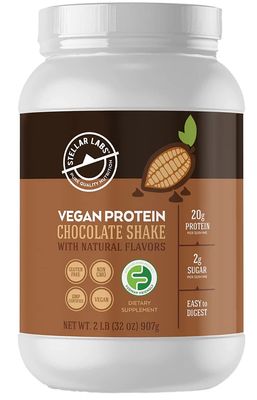 Stellar Labs Vegan Protein Powder with BCAA&#39;s &amp; Antioxidants | Certified Low FODMAP, Non GMO, Gluten Free, Soy Free, Low Carb, with Stevia | Lean Plant Based Protein Powder Shakes | Chocolate