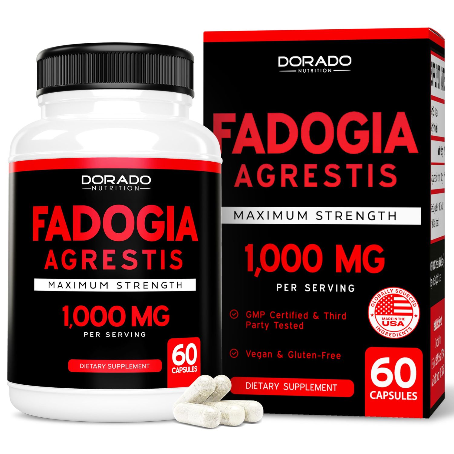 Fadogia Agrestis Extract 1000mg per Serving - [Maximum Strength] - Strength, Drive, Athletic Performance, Muscle Mass - Third Party Tested - Zero Fillers - Gluten Free, Non-GMO, Vegan Capsules