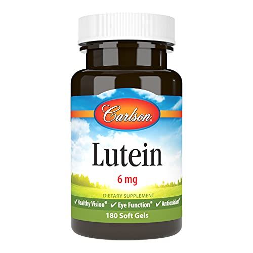 Carlson - Lutein, 6 mg, Healthy Vision &amp; Eye Function, Antioxidant, Lutein Supplements for Eyes, Eye Vitamins with Lutein &amp; Zeaxanthin, 180 Softgels