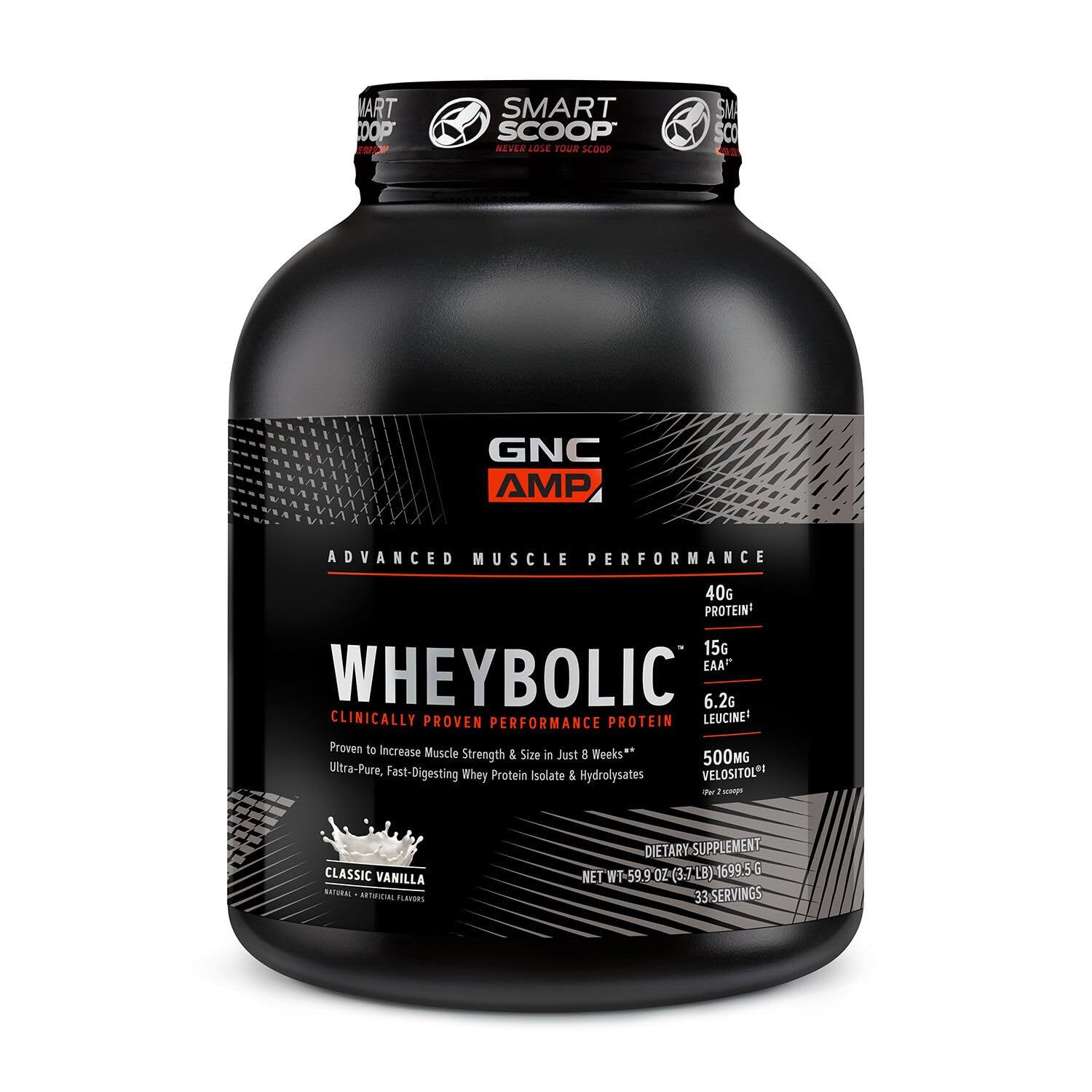 GNC AMP Wheybolic Whey Protein Powder Isolate with BCAA | Targeted Muscle Building and Workout Support Formula | Gluten Free | Classic Vanilla | 25 Servings