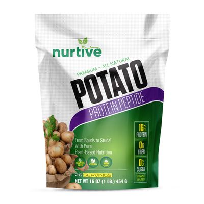 NURTIVE Potato Protein Peptide Powder - Plant-Based, Rich in Nutrients - Peptide Enriched Formula - Ideal for Shakes, Baking &amp; Cooking - Non-GMO &amp; Vegan Friendly - 26 Servings (16 oz / 454g)