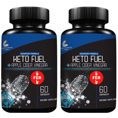 Research Labs 2 fer 1 Ad Keto Diet Pills Detox Cleanse &amp; Support w/Apple Cider Vinegar 120 Count Proprietary Ketones, Hunger Suppressant Weight Loss Diet Pills