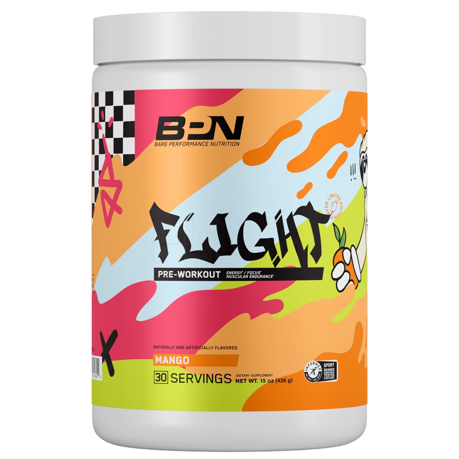 BARE PERFORMANCE NUTRITION BPN Flight Pre Workout, Supports Energy and Mental Focus, Improved Endurance &amp; Muscle Pumps with CarnoSyn Beta Alanine, Mango, 30 Servings