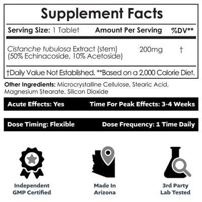 Nootropics Depot Cistanche tubulosa Tablets | 200mg | 60 Count | Minimum 50% Echinacoside + 10% Acetoside (Verbascoside) | Promotes Physical Strength and Energy | Promotes Vitality