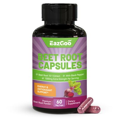 EAZGOO Beet Root Capsules 1000mg Per Serving, Supports Nitric Oxide Production &amp; Blood Pressure, with Black Pepper Extract, Non-GMO, Gluten Free, Vegan - 60 Counts