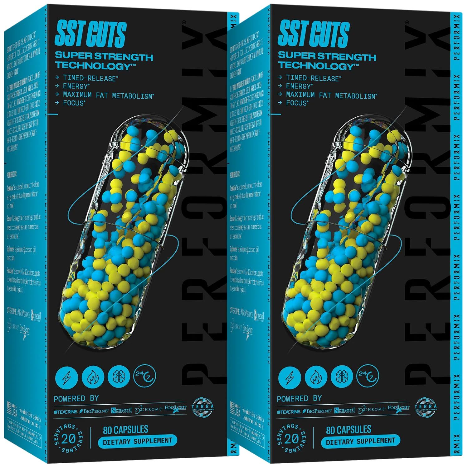 PERFORMIX - SST Cuts - Thermogenic with CLA - Energy, Focus &amp; Mood - Metabolism Support - Hunger Control - Nootropic - Pre Workout - Men &amp; Women - 160 Servings - 2 Pack