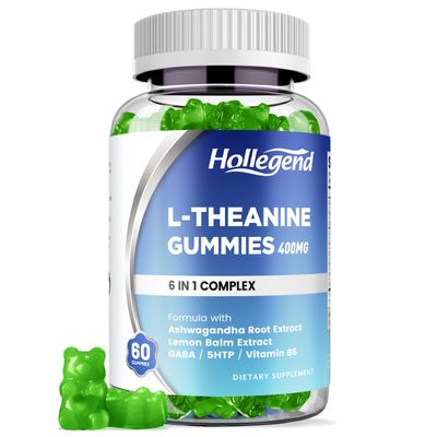 HOLLEGEND L-Theanine Gummies, l&#39;theanine 400mg with Ashwagandha, GABA, 5HTP,L-Theanine Chewable Supplement for Relax, Zzz &amp; Focus Support, Vegan, Lemon Flavor, 60 Counts