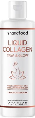 Codeage Liquid Collagen Supplement Chocolate Flavor, Beauty Trim &amp; Glow Liposomal Collagen Peptides, CLA Conjugated Linoleic Acid, Hyaluronic Acid, Vitamin E, Hydrolyzed, Non-GMO, 15.22 fl oz