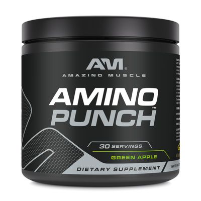 Amazing Muscle Amino Punch | 30 Servings | Green Apple Flavor | Proprietary Blend of Amino Acids | Contains Caffeine, Green Tea, Green Coffee Bean Extract, Bioperine | Made in USA