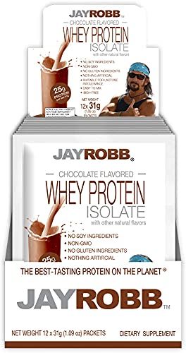 Jay Robb Whey Isolate Protein Powder, Low Carb, Keto, Vegetarian, Gluten Free, Lactose Free, No Sugar, No Fat, No Soy, Nothing Artificial, Non-GMO, Convenient Individual Serving Packet, Chocolate