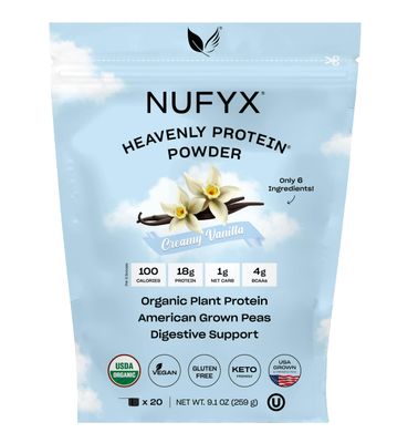 NUFYX  Heavenly Protein Powder  Worlds Finest 100% Organic American Grown Peas  Vegan  Gluten Free  Low Carb (Creamy Vanilla, 20 Scoops)