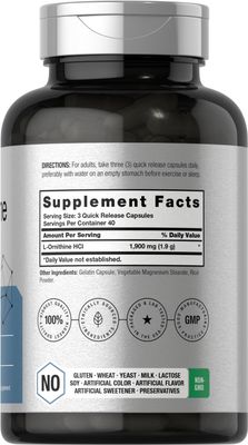 Horbach L Ornithine HCl | 1900mg | 120 Capsules | Non-GMO &amp; Gluten Free Supplement