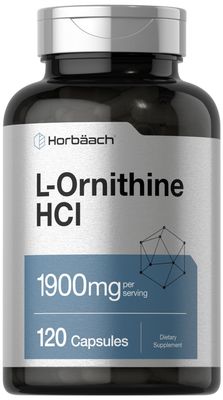 Horbach L Ornithine HCl | 1900mg | 120 Capsules | Non-GMO &amp; Gluten Free Supplement