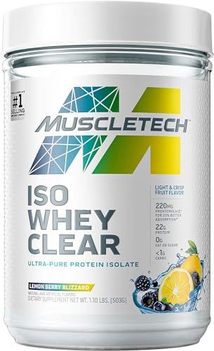 Whey Protein Powder MuscleTech Clear Whey Protein Isolate Whey Isolate Protein Powder for Women &amp; Men Clear Protein Drink 22g of Protein, 90 Calories Lemon Berry Blizzard, 1.1lb(19 Servings)