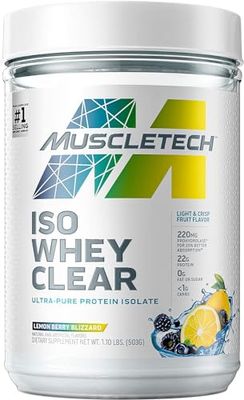 Whey Protein Powder MuscleTech Clear Whey Protein Isolate Whey Isolate Protein Powder for Women &amp; Men Clear Protein Drink 22g of Protein, 90 Calories Lemon Berry Blizzard, 1.1lb(19 Servings)