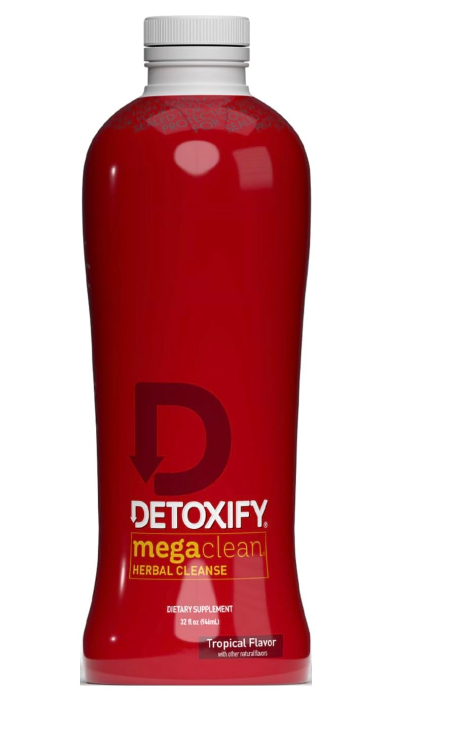 Detoxify Mega Clean Herbal Cleanse - Tropical - 32 oz - Professionally Formulated Herbal Detox Drink - Enhanced with Milk Thistle, Ginseng Root &amp; Guarana Seed - Plus Sticker