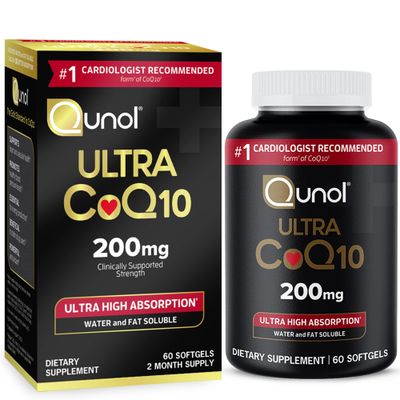 Qunol CoQ10 200mg Softgels, Ultra CoQ10 - Ultra High Absorption Coenzyme Q10 Supplements - Antioxidant Supplement for Vascular and Heart Health &amp; Energy Production - 2 Month Supply - 60 Count