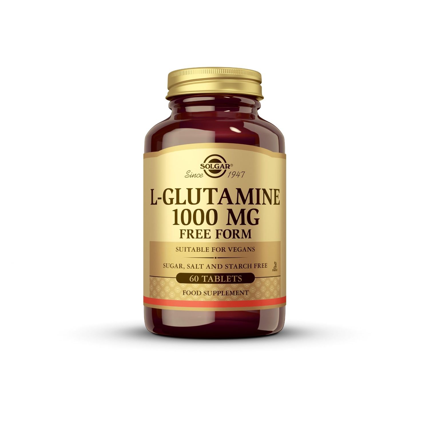 Solgar L-Glutamine 1000 mg, 60 Tablets - Natural Muscle Food - Promotes Gastrointestinal (GI) Health - Supports Brain Health - Non-GMO, Vegan, Gluten Free, Dairy Free, Kosher - 30 Servings